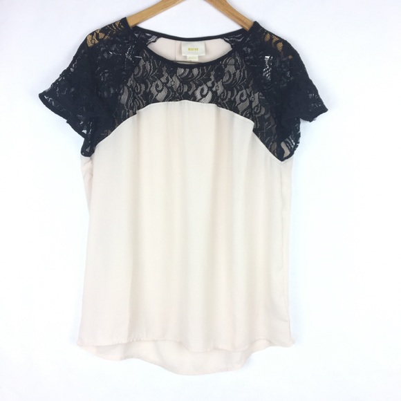 Anthropologie Tops - Firm Maeve Anthro Short Sleeve Lace Detail Blouse
